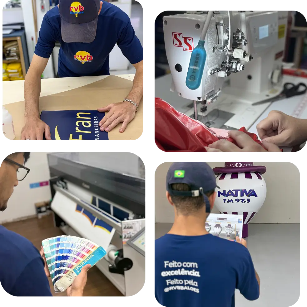 Fábrica da RVB Balões: produção de infláveis promocionais com tecnologia de impressão UV Gel