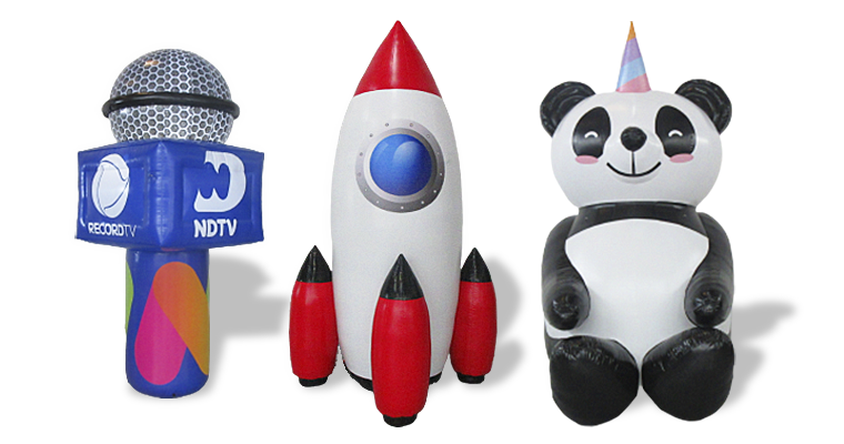 Réplica inflável personalizada de produtos e mascotes para eventos e PDV.