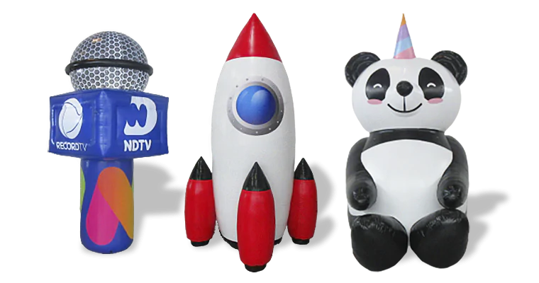 Réplica inflável personalizada de produtos e mascotes para eventos e PDV.