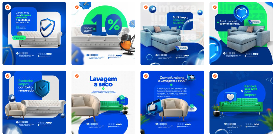 Exemplos de postagens para higienização de estofados