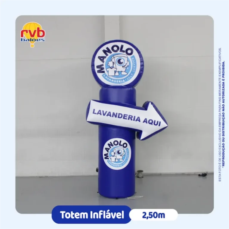totem inflável com seta 2,5m Anolo Lavanderia para sinalização de serviços em fachada e ponto comercial