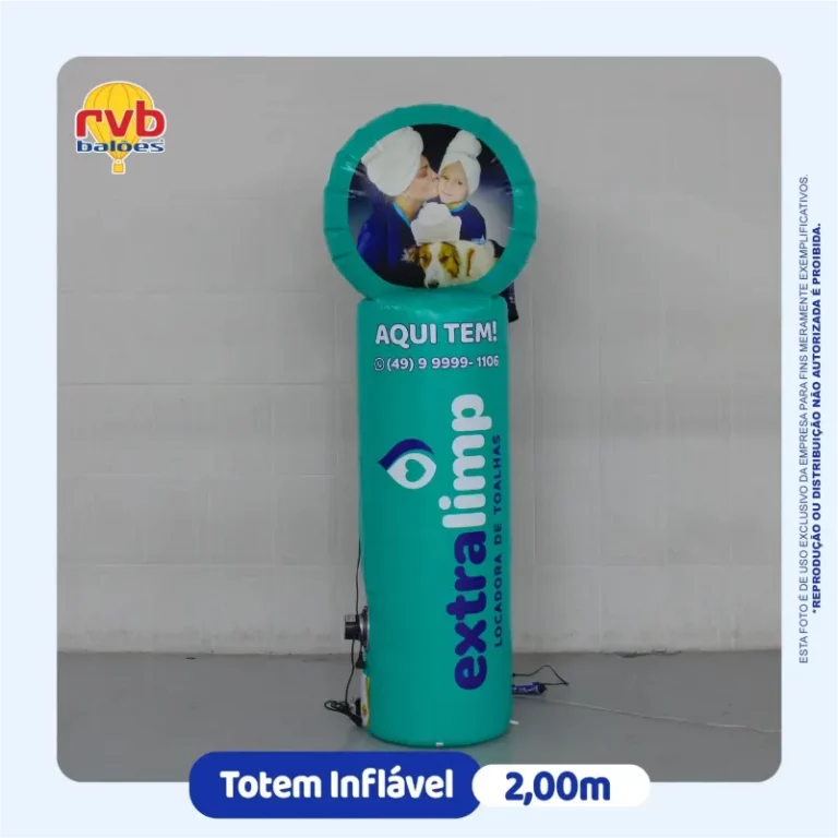 totem inflável promocional Extra Hiper Farma 2m para divulgação em PDV de farmácia e ações de varejo