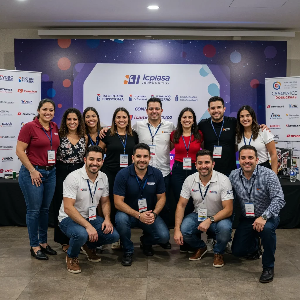 Equipe Tirando Foto Em Evento Corporativo Utilizando Redes Sociais