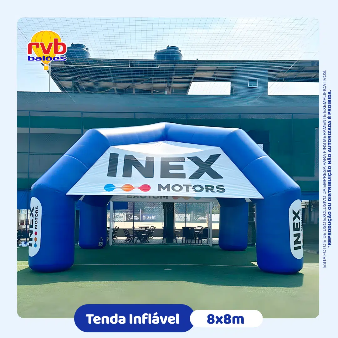 Tenda inflável para evento Inex Motors segmento automotivo 8x8m instalada em quadra para ativação