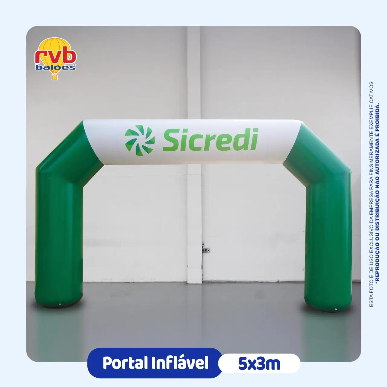 Portal Inflável Sicredi 4x3m — Entrada de Eventos Cooperativos | RVB Balões Portal inflável personalizado Sicredi verde 4x3m com logotipo para entrada de eventos e inaugurações cooperativas, fabricado pela RVB Balões