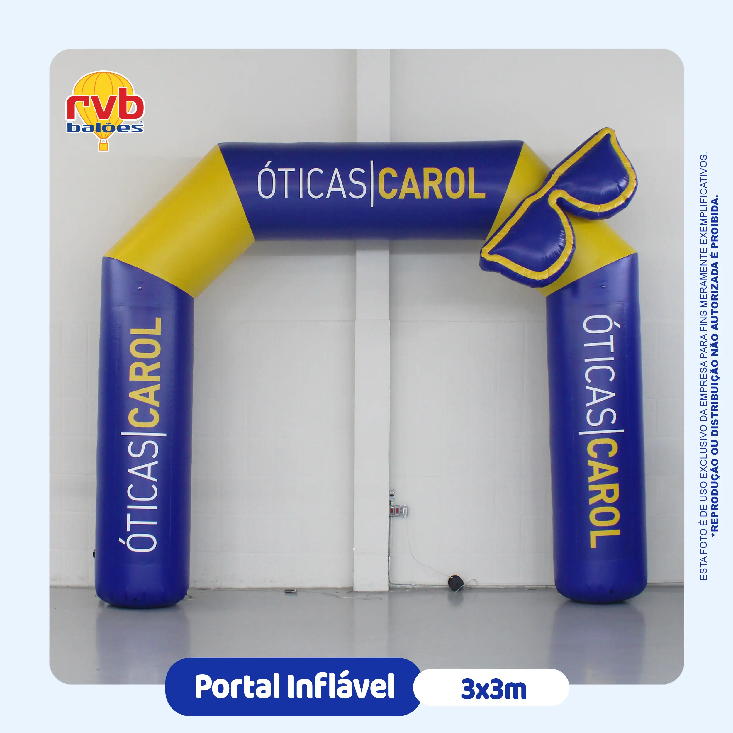 portal inflável personalizado 3x3m Óticas Carol para divulgação de loja em eventos e ações promocionais