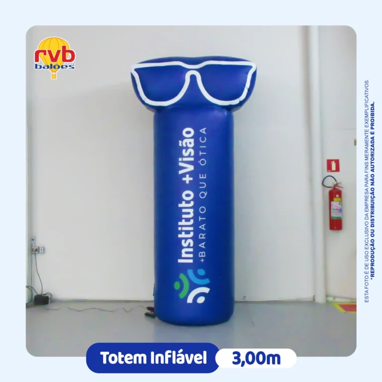 totem inflável promocional 3m ótica com óculos gigante para divulgação de loja e ações de saúde visual