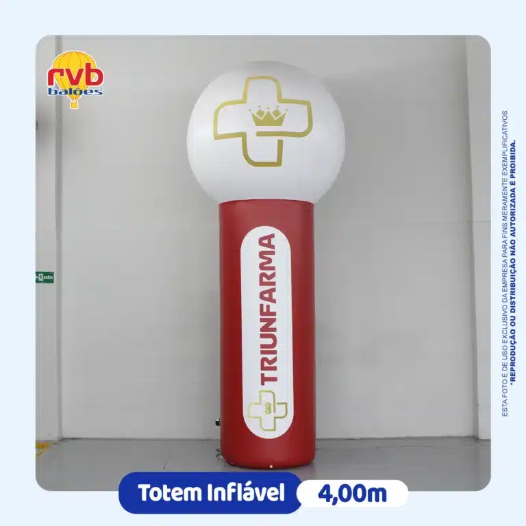 totem inflável personalizado 4m Trunfarma para promoção de serviços de saúde em eventos e ações institucionais