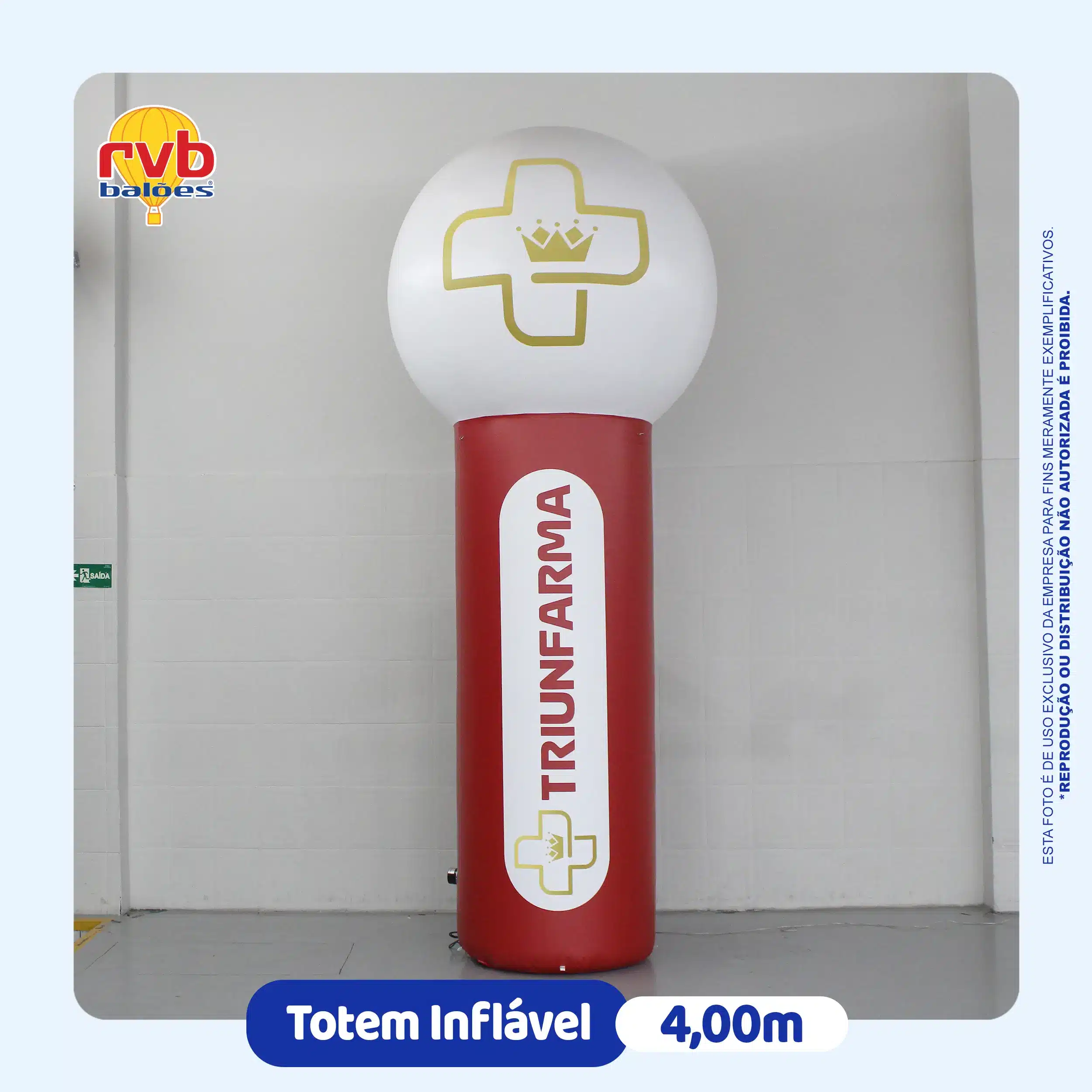 totem inflável personalizado 4m Trunfarma para promoção de serviços de saúde em eventos e ações institucionais