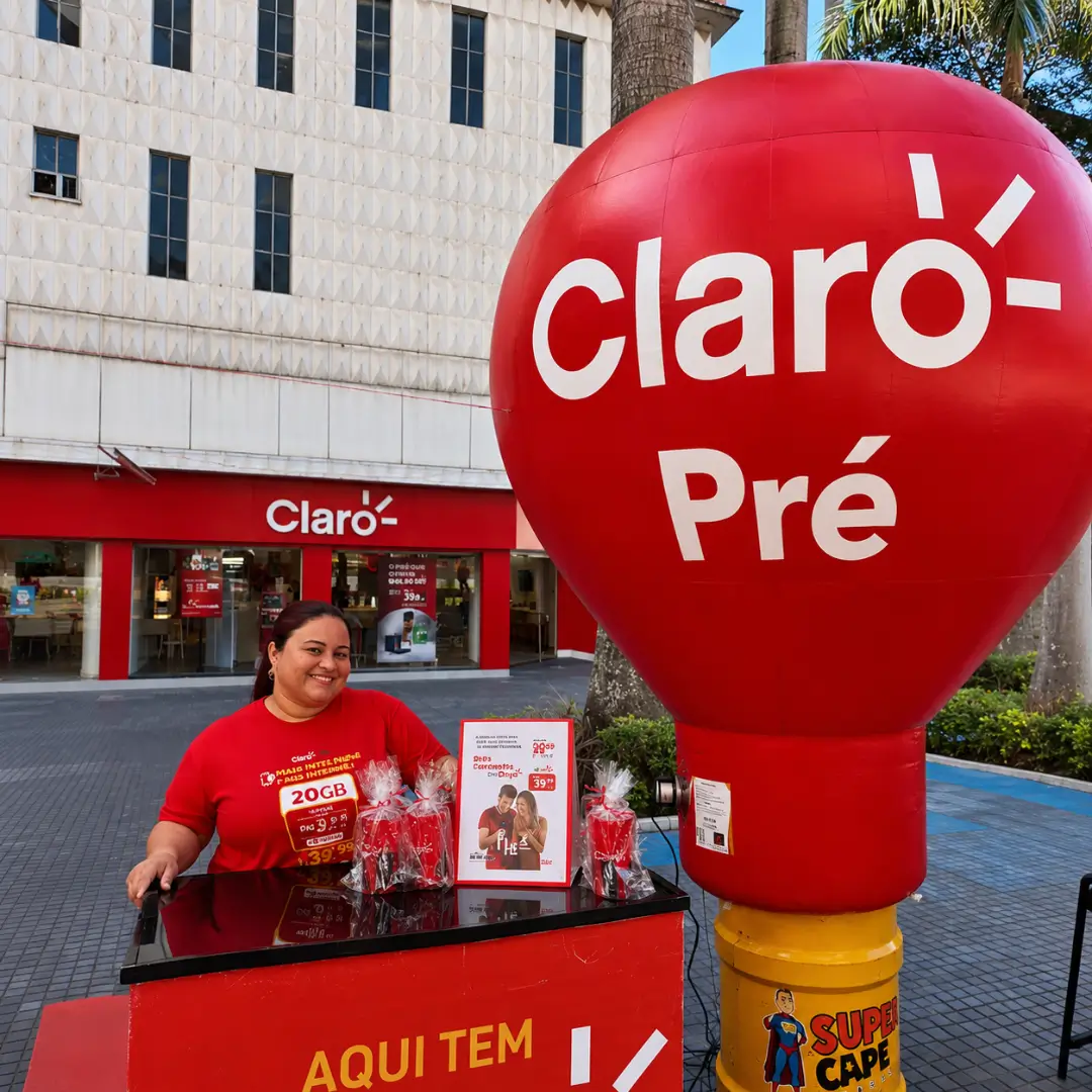 Balão Inflável Claro Pré — Ação Promocional de Rua | RVB Balões Balão inflável Claro Pré personalizado em ação promocional de rua para operadora de telefonia, fabricado pela RVB Balões