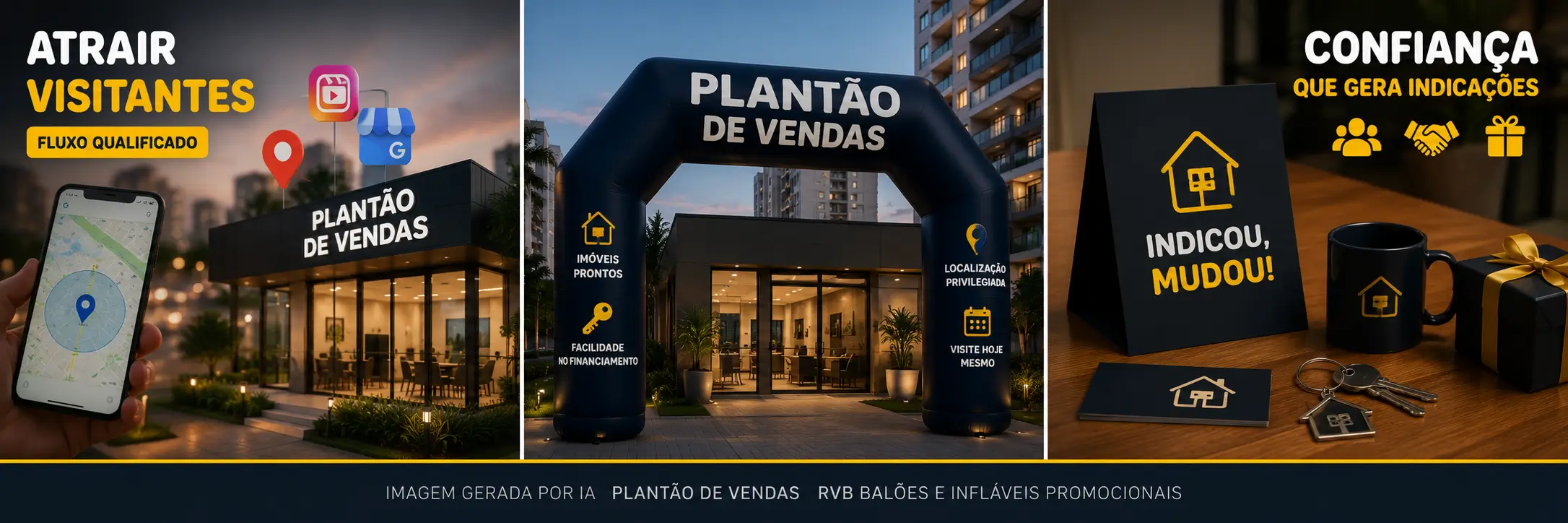 Estratégias para atrair visitantes qualificados ao plantão de vendas com marketing local, presença visual, geolocalização e indicação de clientes.