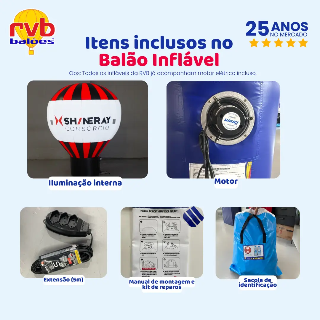 Itens inclusos no balão inflável da rvb balões
