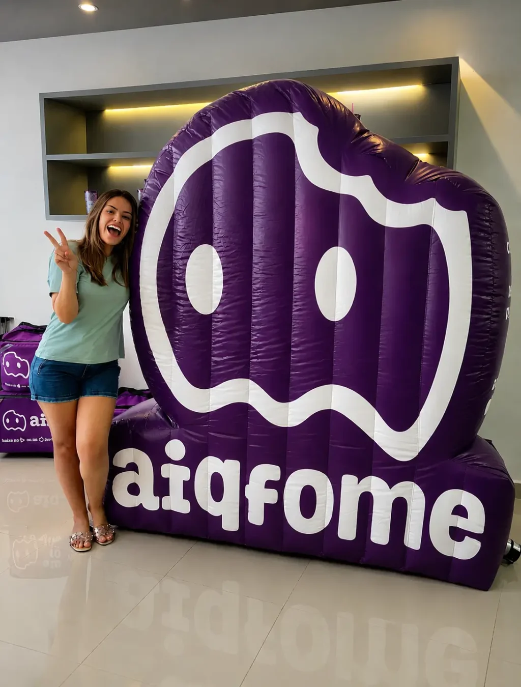 Logomarca Inflável Personalizada Aiqfome para App de Delivery e Ativação de Marca