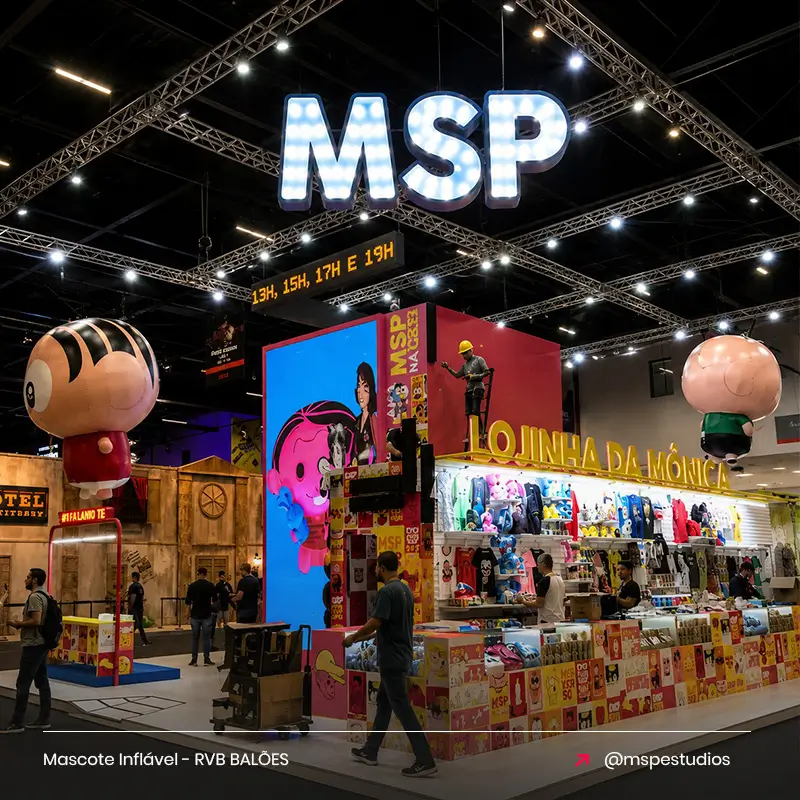 Mascote Inflável Personalizado MSP Studios para Estande em Feira de Entretenimento e HQ