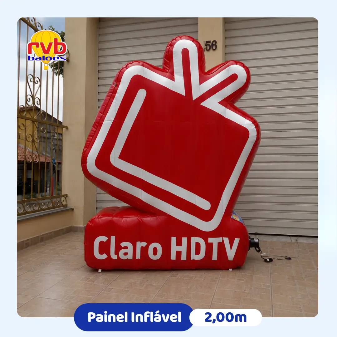 Painel Inflável Claro HDTV 2m — Operadora de Entretenimento | RVB Balões Painel inflável personalizado Claro HDTV 2 metros para operadora de entretenimento, fabricado pela RVB Balões