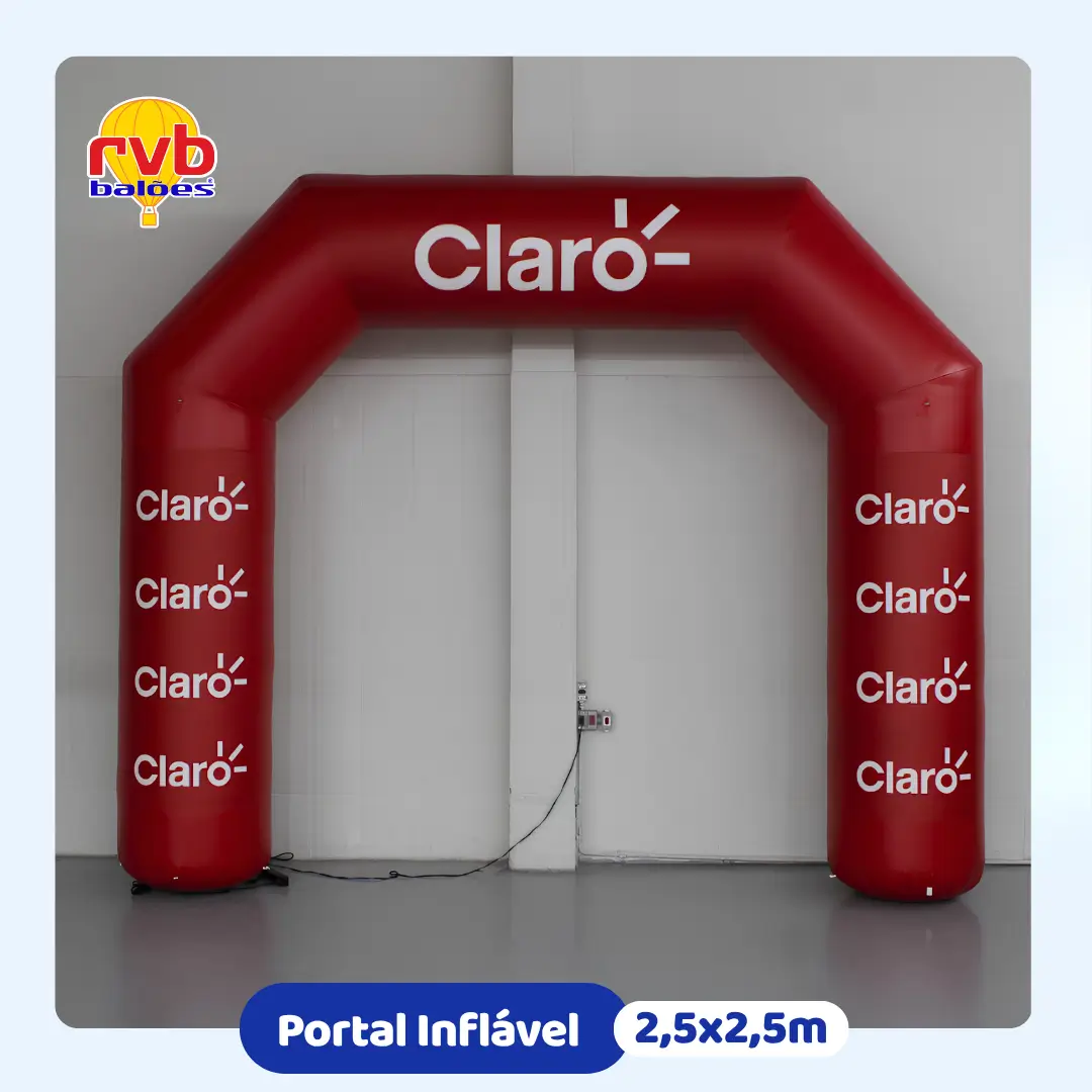 Portal Inflável Claro 2,5x2,5m — PDV Operadora de Telefonia | RVB Balões Portal inflável personalizado Claro 2,5x2,5 metros para loja de operadora de telefonia, fabricado pela RVB Balões