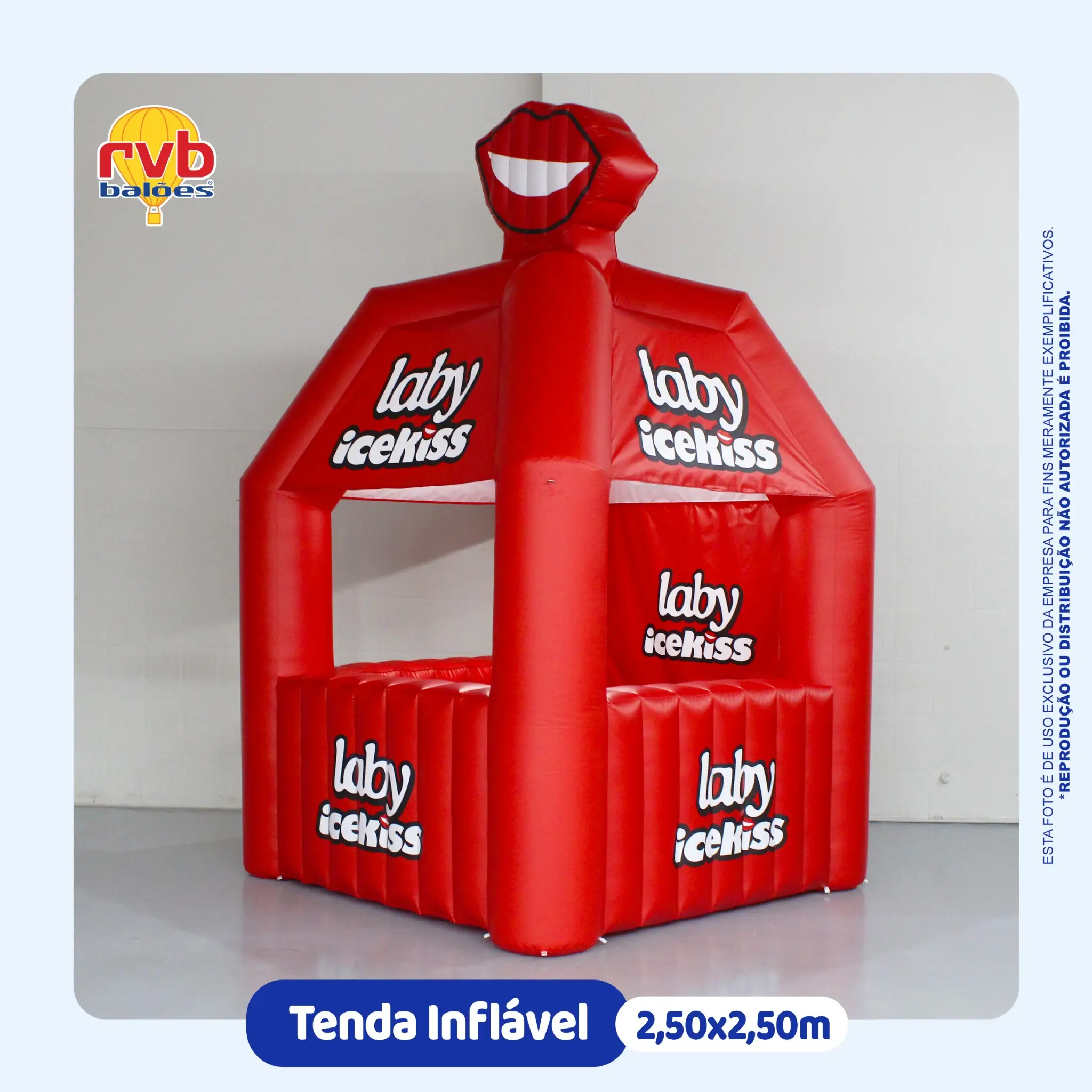 tenda inflável personalizada Lady Icekiss de 2,50x2,50 metros utilizada em ações promocionais, divulgação comercial e ativações de marca