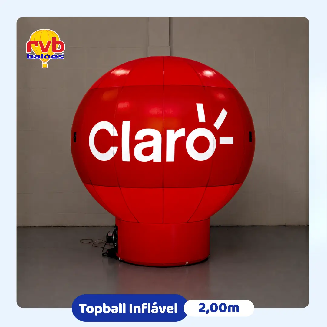 Top Ball Inflável Iluminado Claro 2m — PDV com LED Interno | RVB Balões Top ball inflável iluminado personalizado Claro 2 metros com LED interno para PDV de operadora de telefonia, fabricado pela RVB Balões