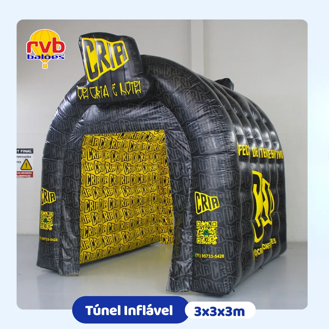 Túnel inflável personalizado 3x3x3 metros CRIA para entrada de atletas em evento esportivo