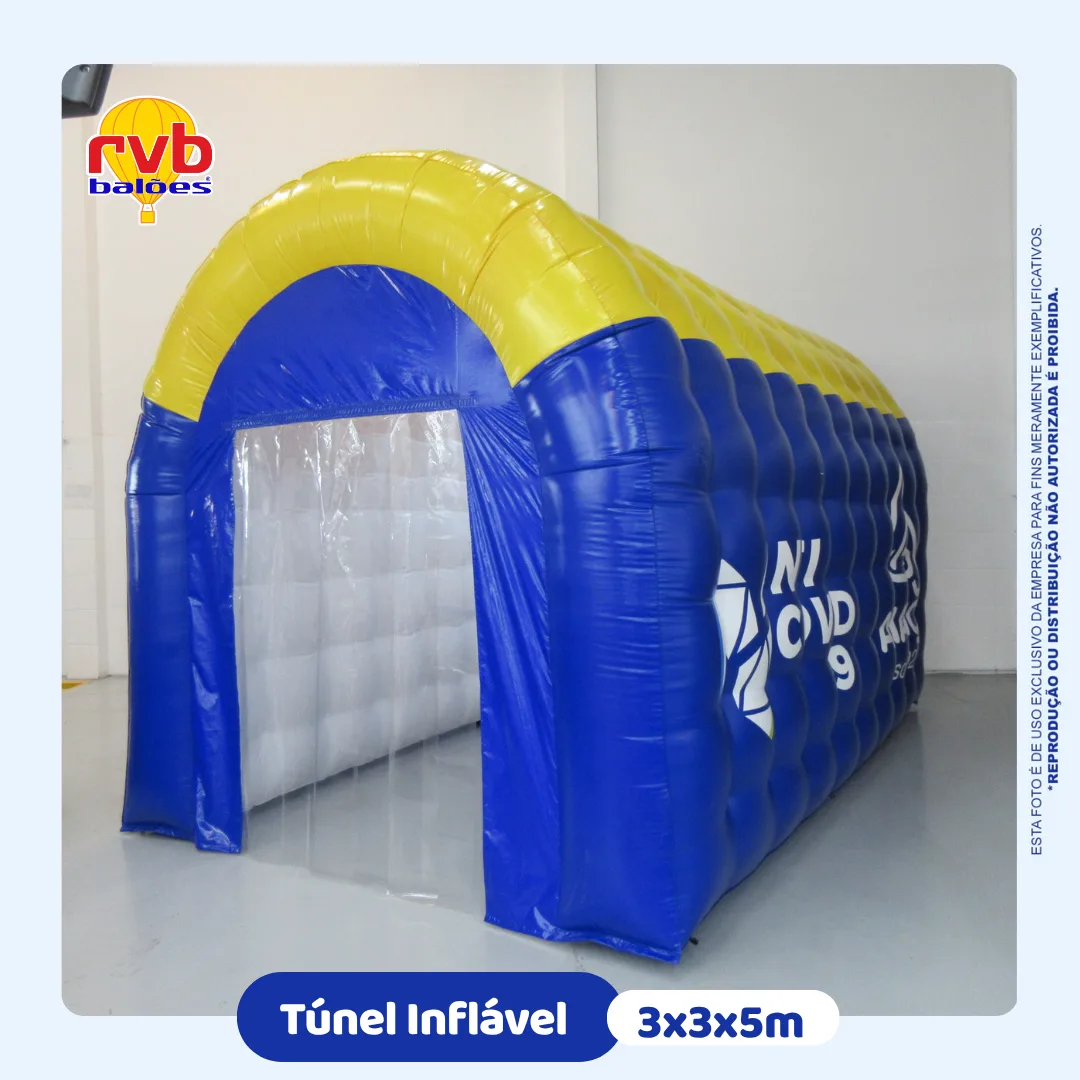 Túnel inflável de desinfecção COVID-19 azul e amarelo para sanitização na entrada de ambientes