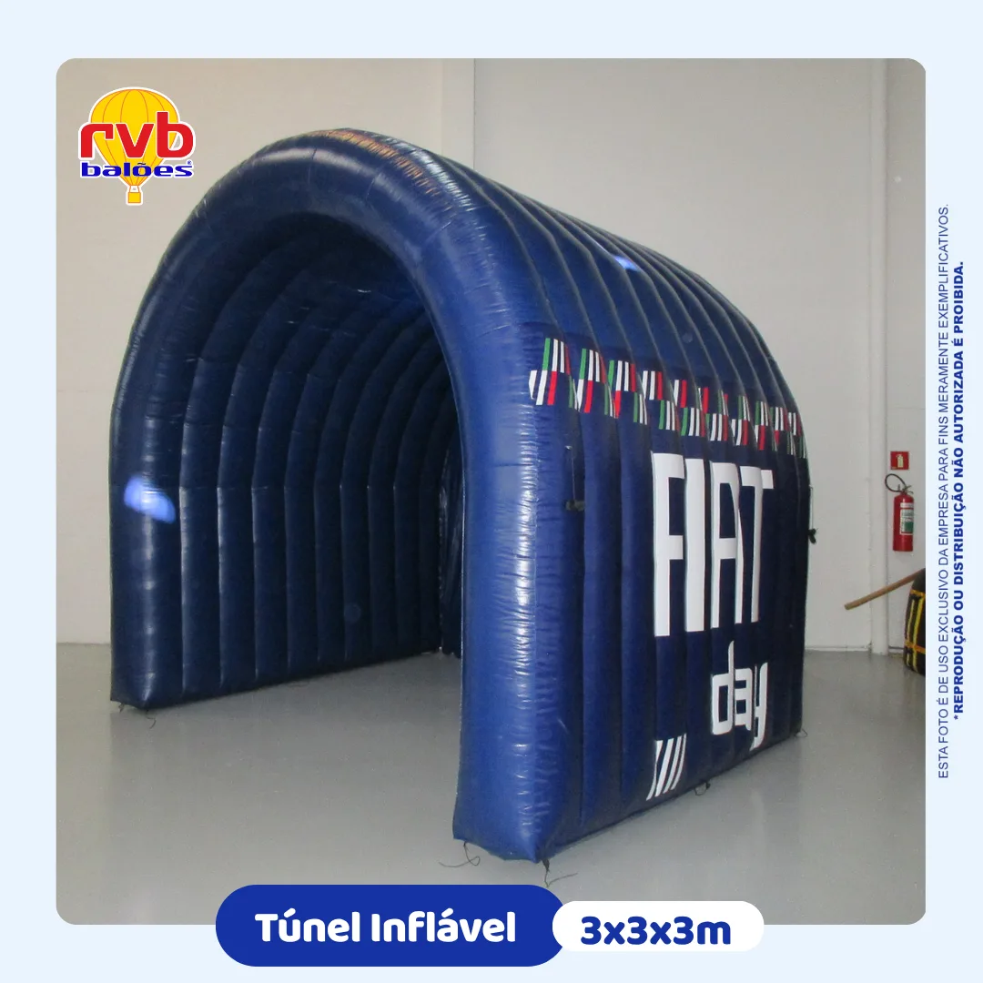 Túnel inflável personalizado 3x3x3 metros Fiat azul para entrada de evento e ação de marca