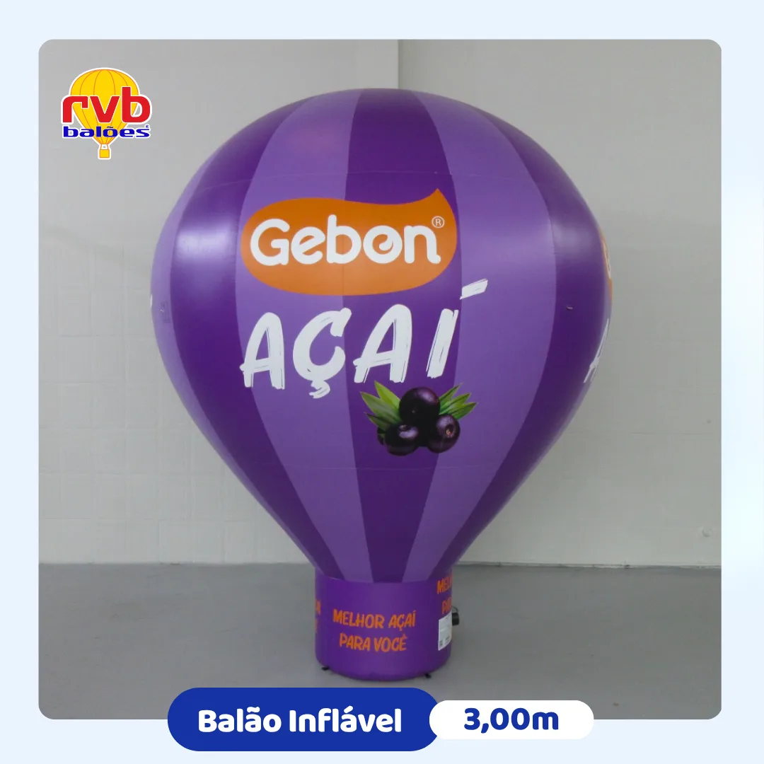 Balão inflável personalizado de 3 metros para divulgação de marca de açaí.
