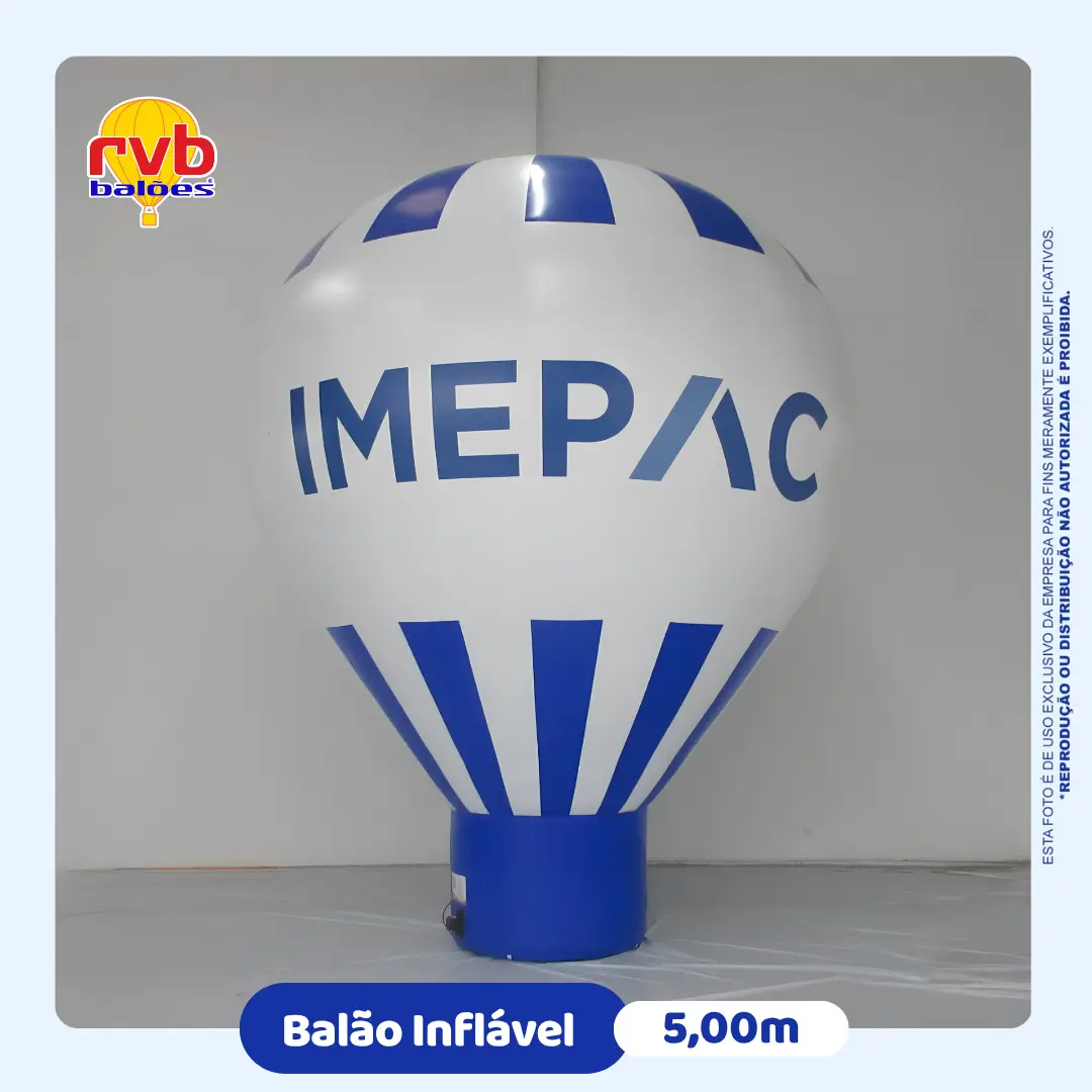 Balão inflável personalizado de 5 metros do IMEPAC Centro Universitário, utilizado para divulgação da instituição e aumento da visibilidade da marca em eventos e ações promocionais.
