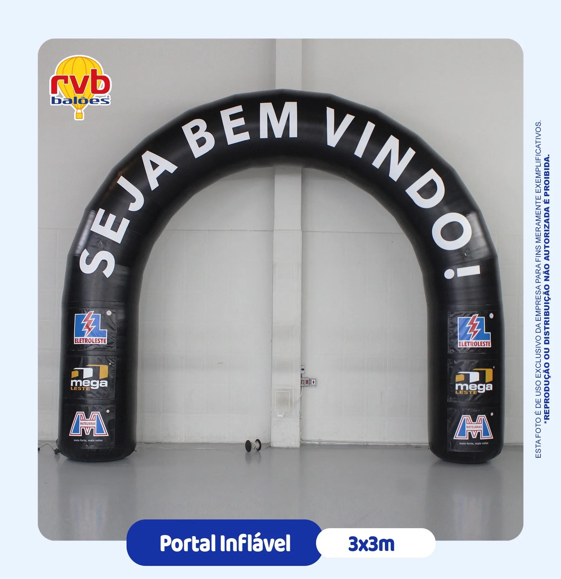 Portal arco inflável personalizado Eletroleste 3x3 metros com mensagem de boas-vindas.