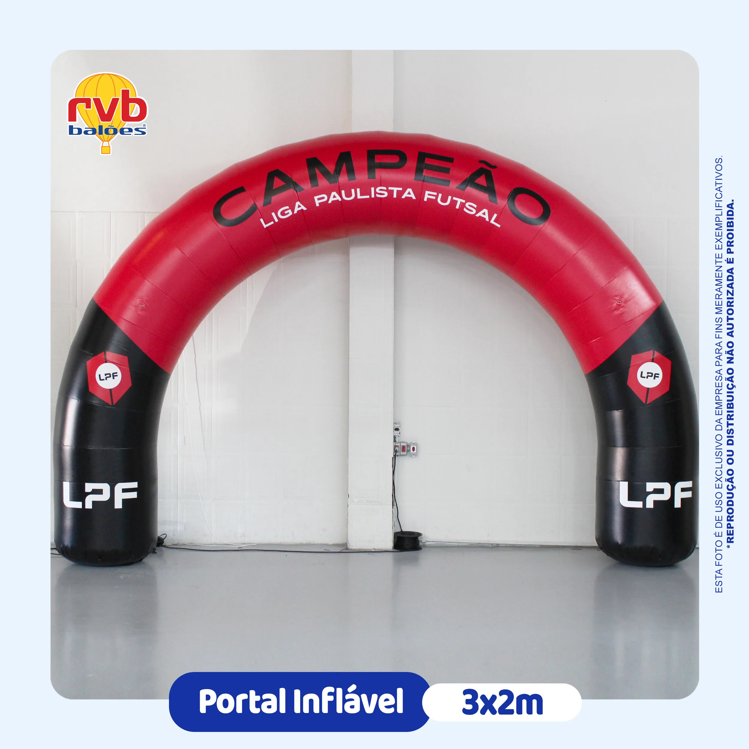 Portal arco inflável personalizado LPF Campeão 3x2 metros para competições esportivas.