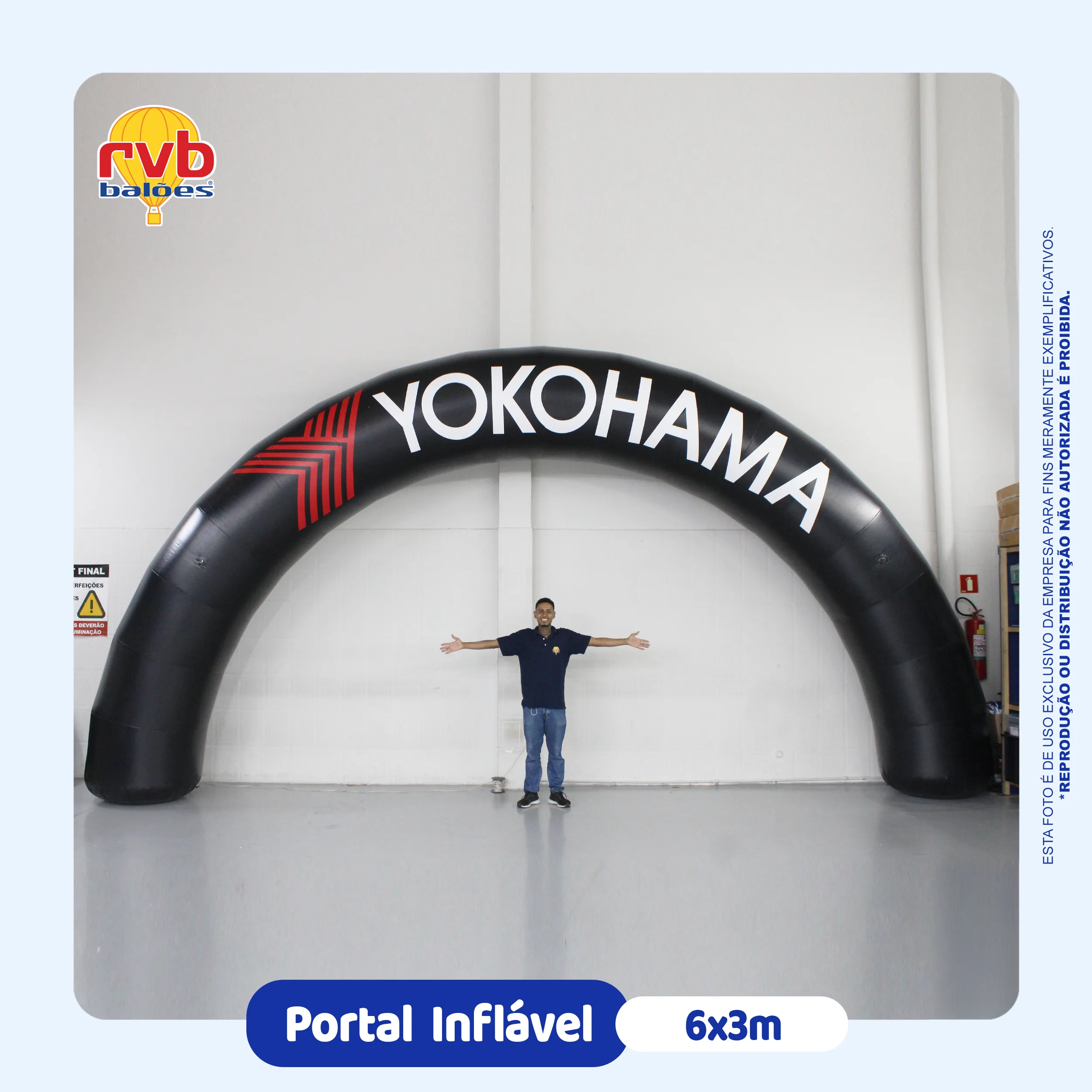Portal arco inflável personalizado Yokohama 6x3 metros para eventos automotivos.
