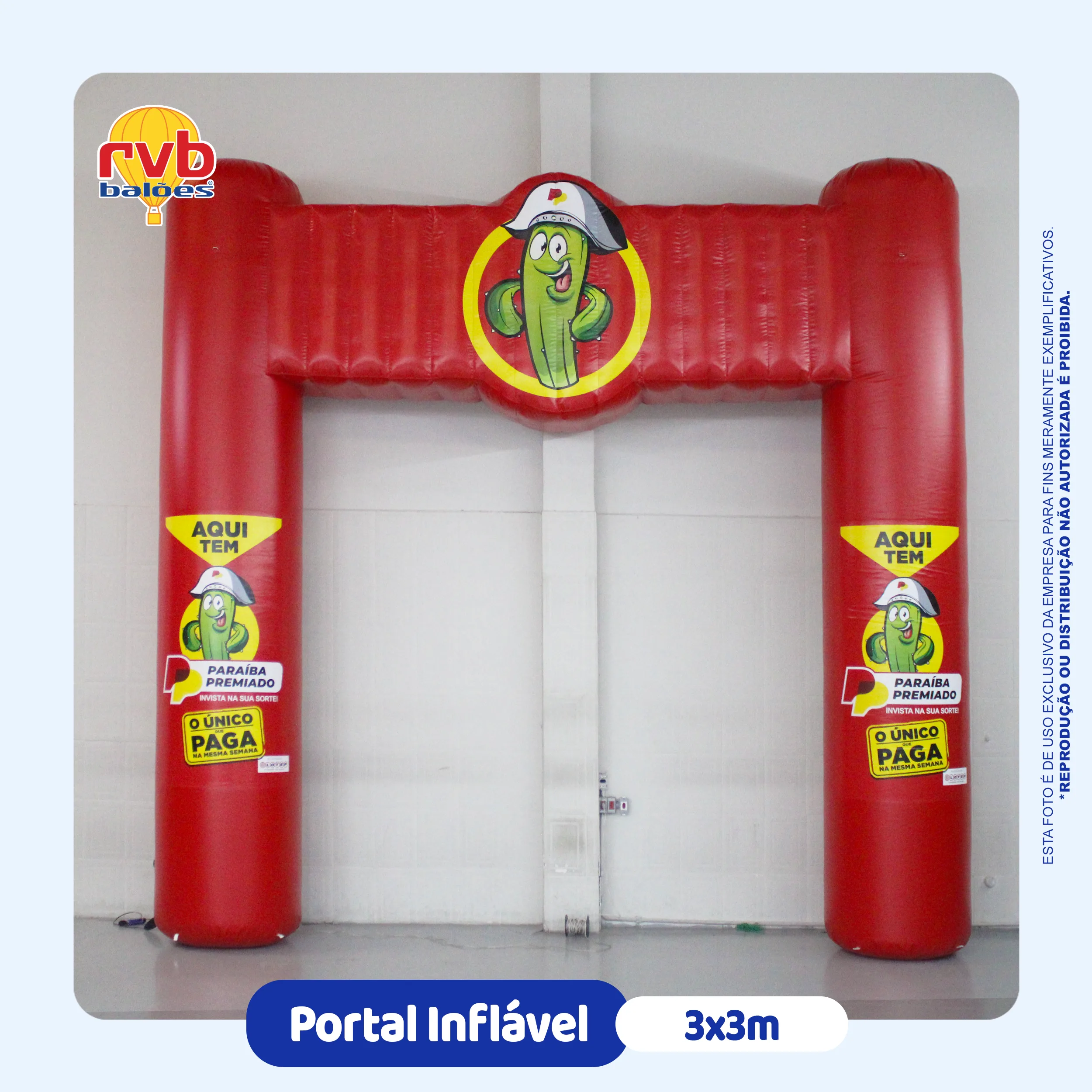 Portal inflável personalizado Paraíba Premiada 3x3 metros para promoções e eventos.