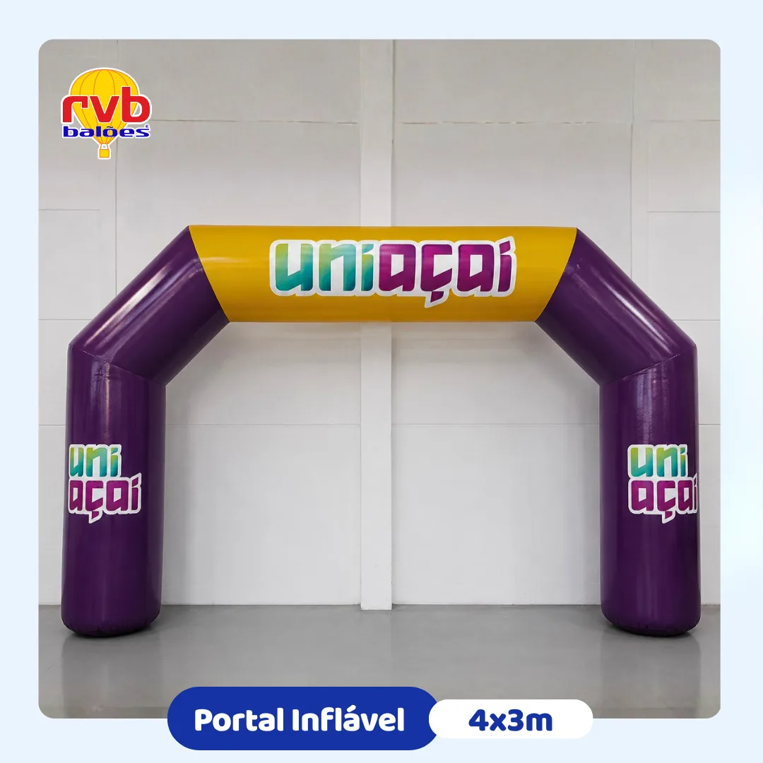 Portal inflável personalizado para entrada de eventos e ações promocionais de açaí.