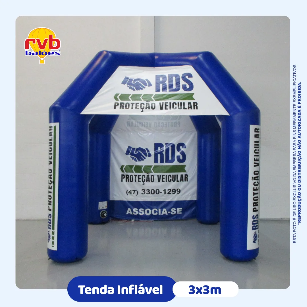 Tenda inflável personalizada da RDS Proteção Veicular para atendimento, divulgação da marca e participação em eventos do segmento automotivo.