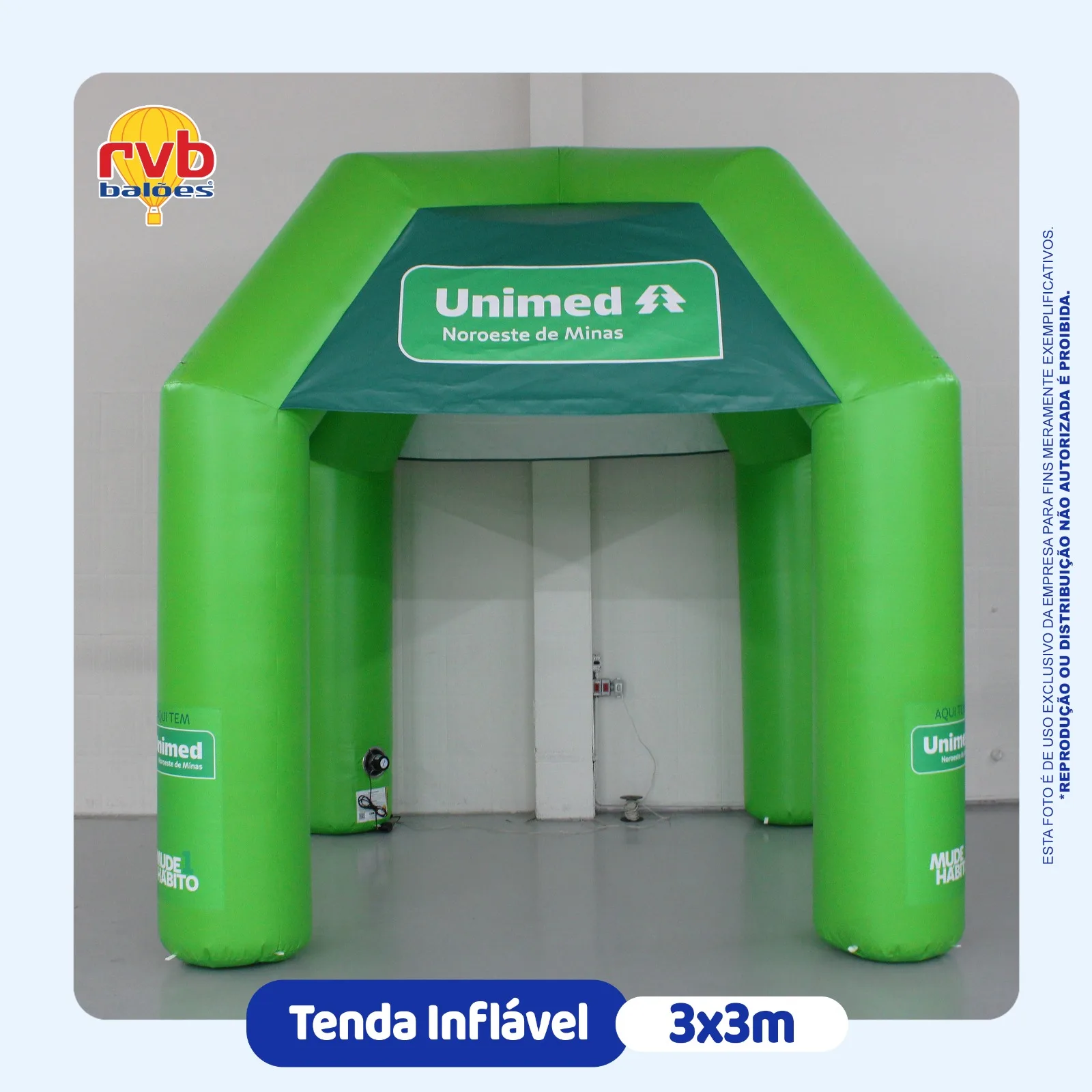 Tenda inflável personalizada 3x3 metros da Unimed utilizada em campanhas promocionais.