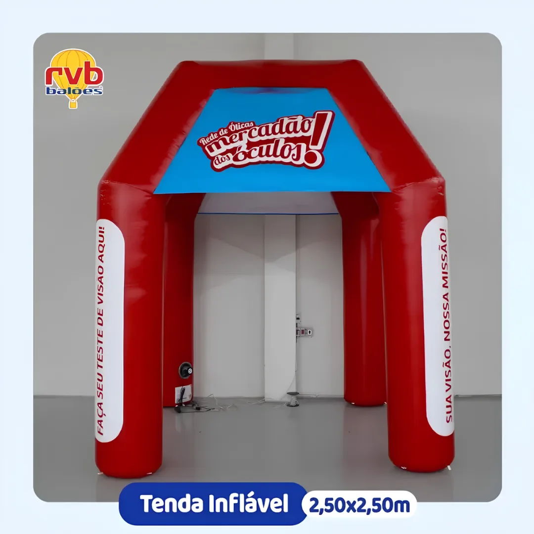 Tenda inflável 2,5x2,5m Mercado dos Óculos para eventos e ações promocionais do varejo óptico