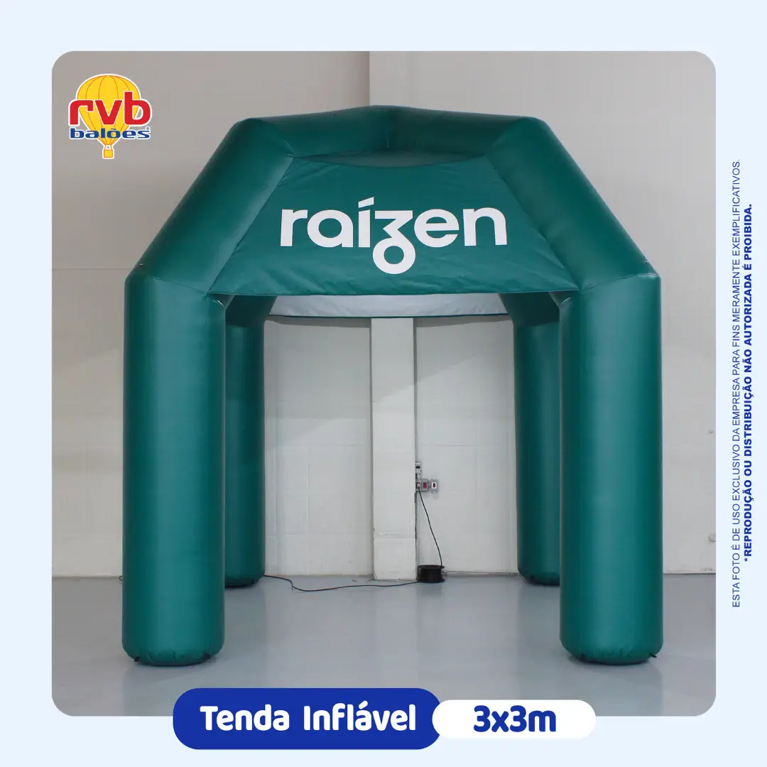 Tenda inflável 3x3m personalizada Raízen para eventos, feiras e ações promocionais do setor de energia
