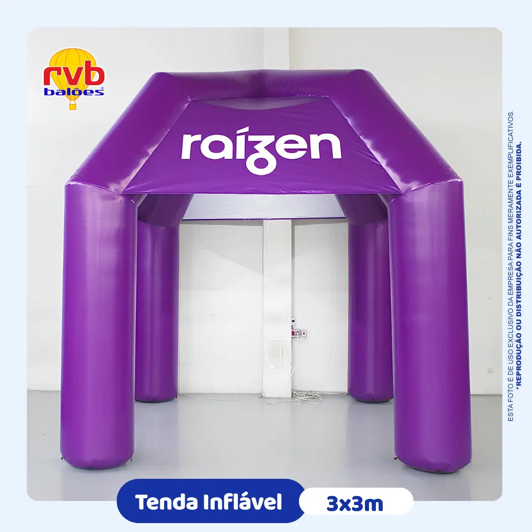 Tenda inflável 3x3m personalizada Raízen para feiras, eventos corporativos e ativações de marca do setor de energia