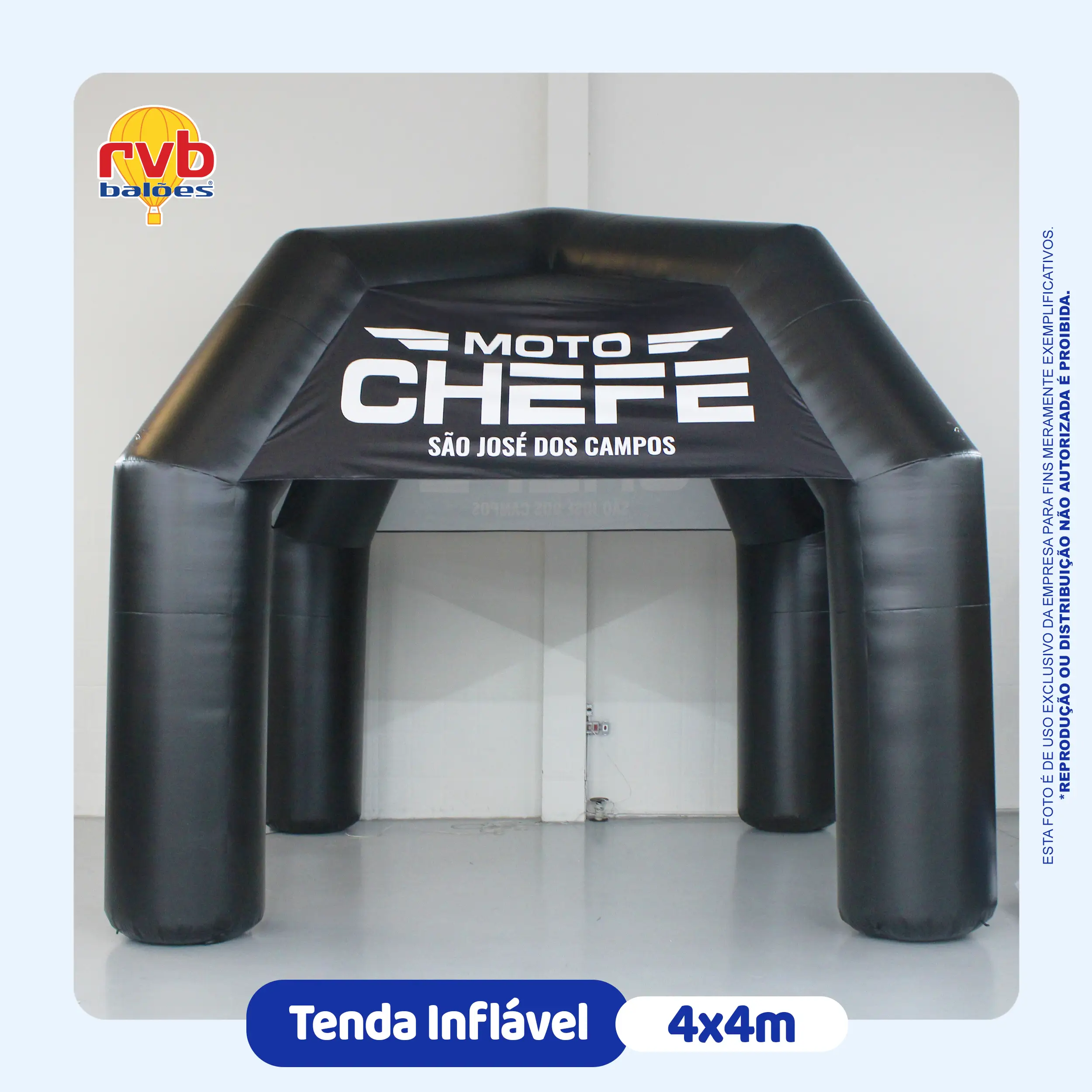 Tenda inflável 4x4m preta personalizada com a marca Moto Chefe São José dos Campos