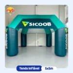 Tenda inflável 5x5m Sicoob para feiras, eventos e ações de cooperativa financeira