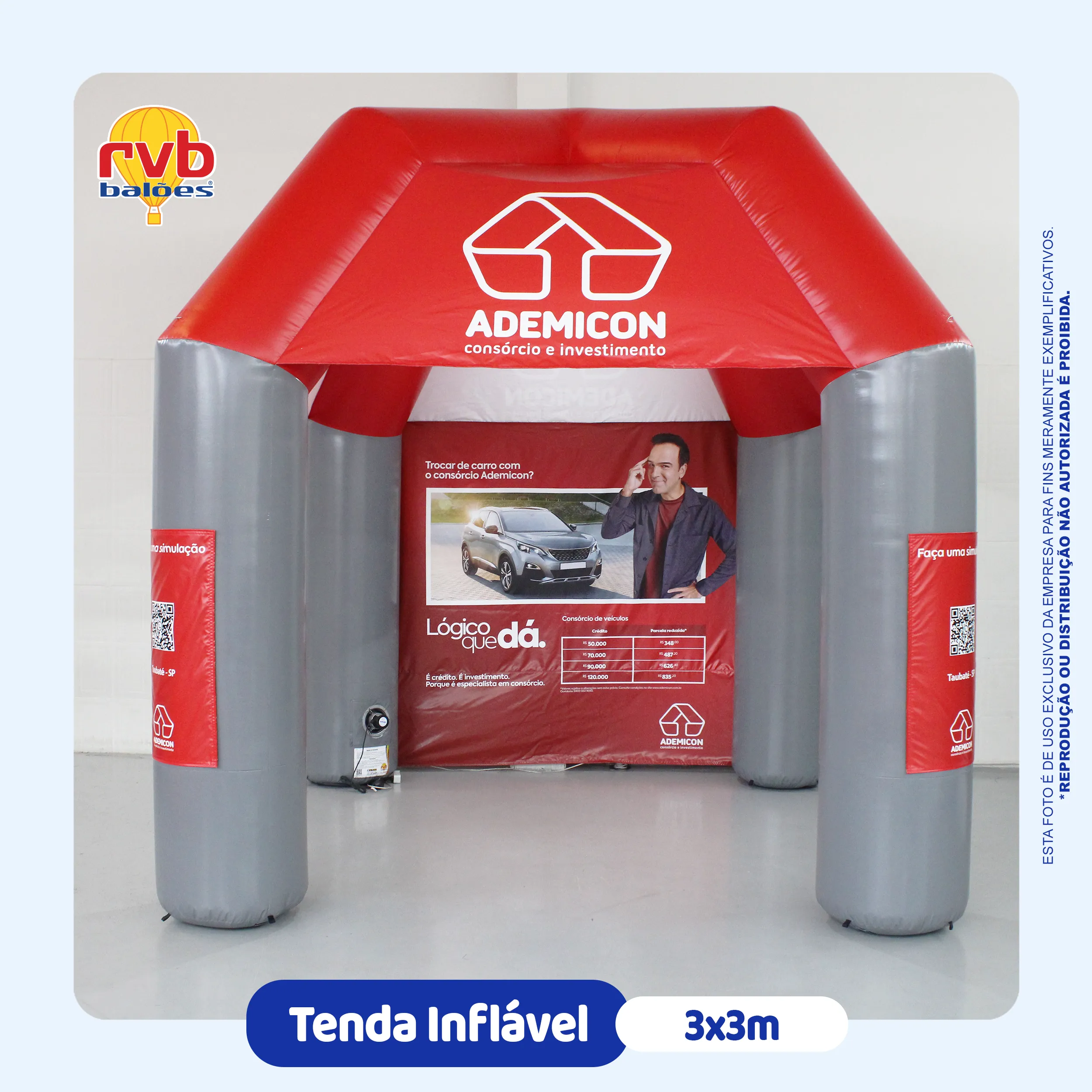 Tenda inflável Ademicon com banners e cortina personalizada 3x3m