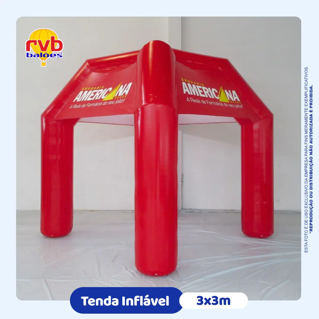 Tenda inflável Drogaria Americana em perspectiva na fachada