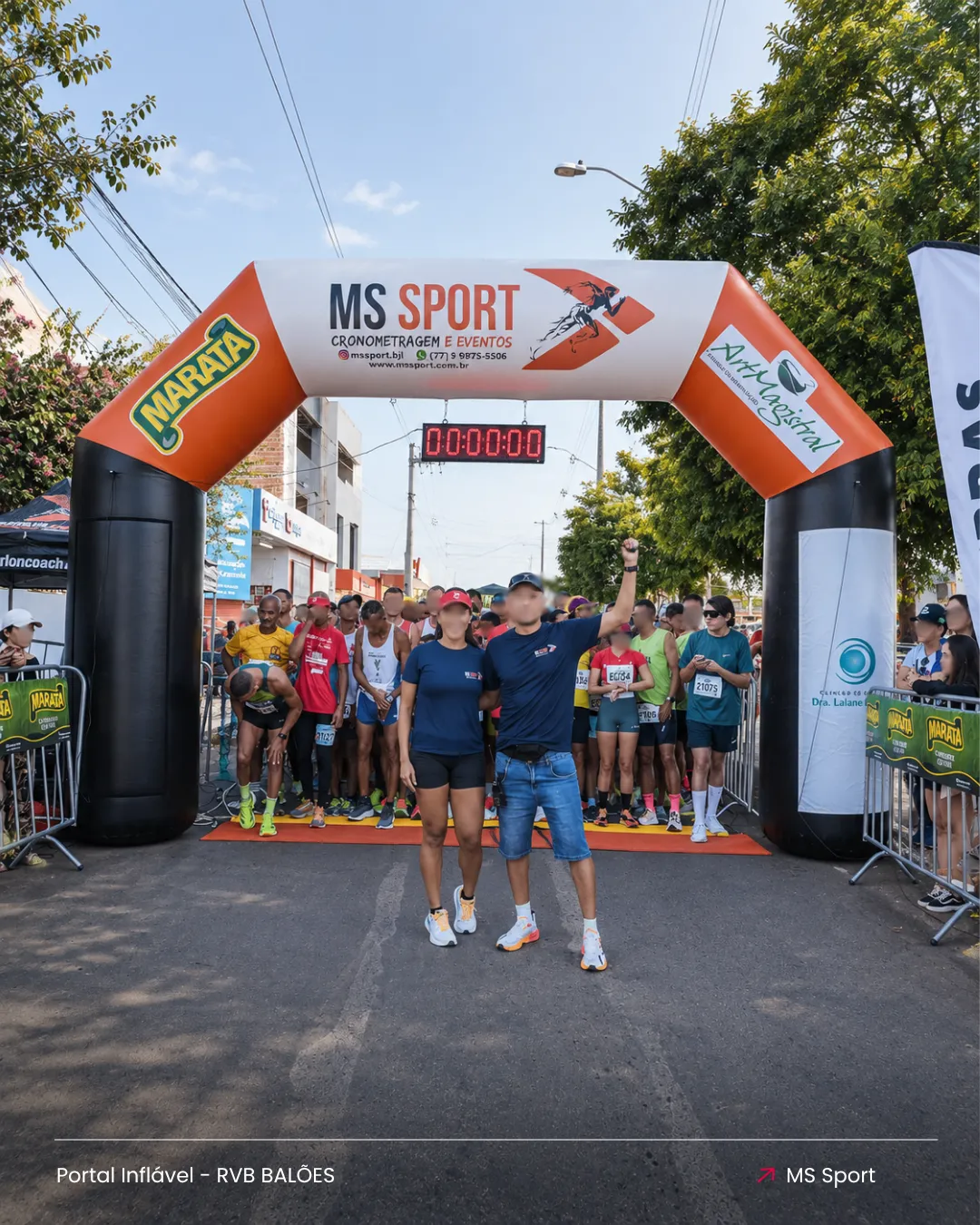 Portal inflável personalizado MS Sport utilizado em corrida e evento esportivo ao ar livre