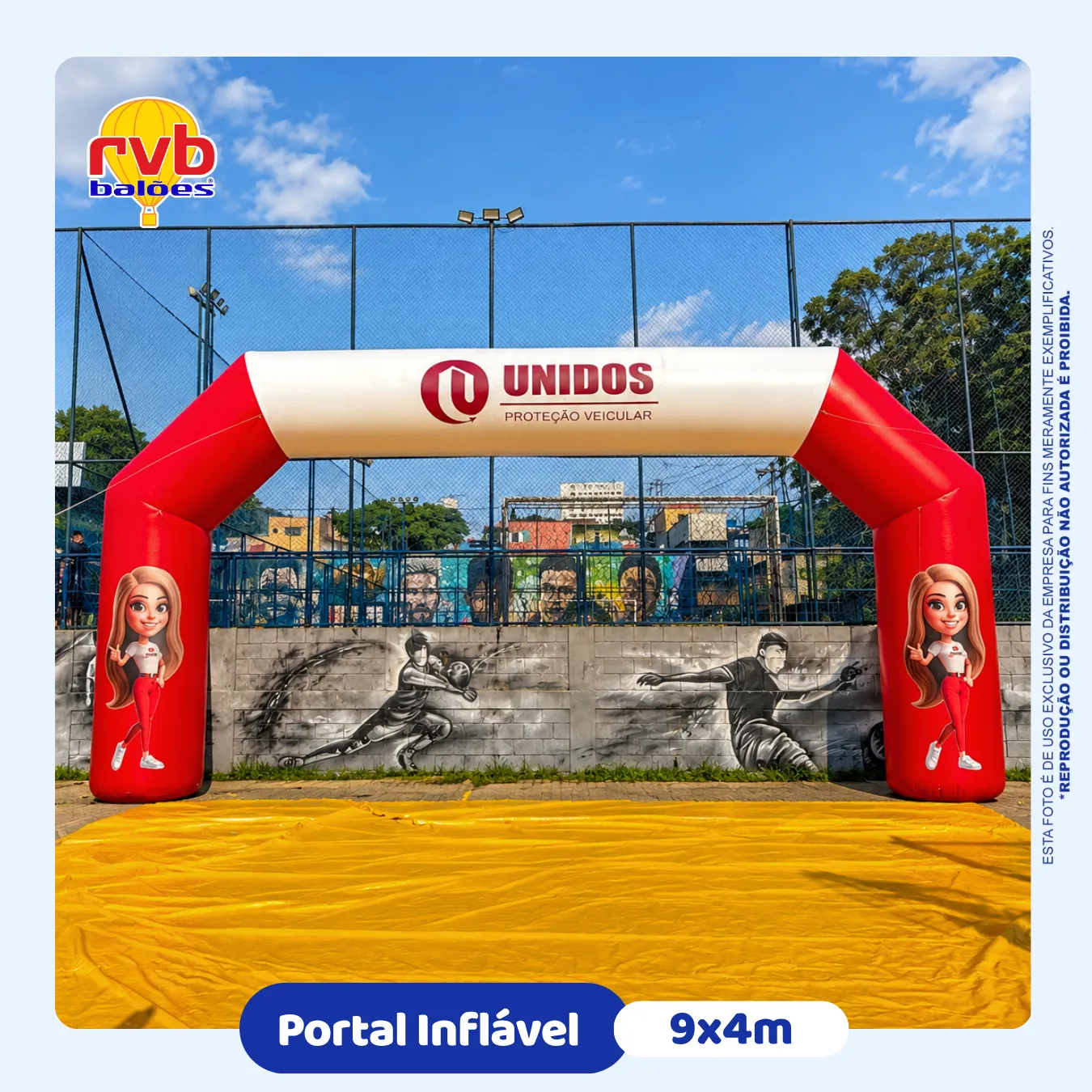 Portal inflável personalizado 9x4m da Unidos Proteção Veicular para eventos