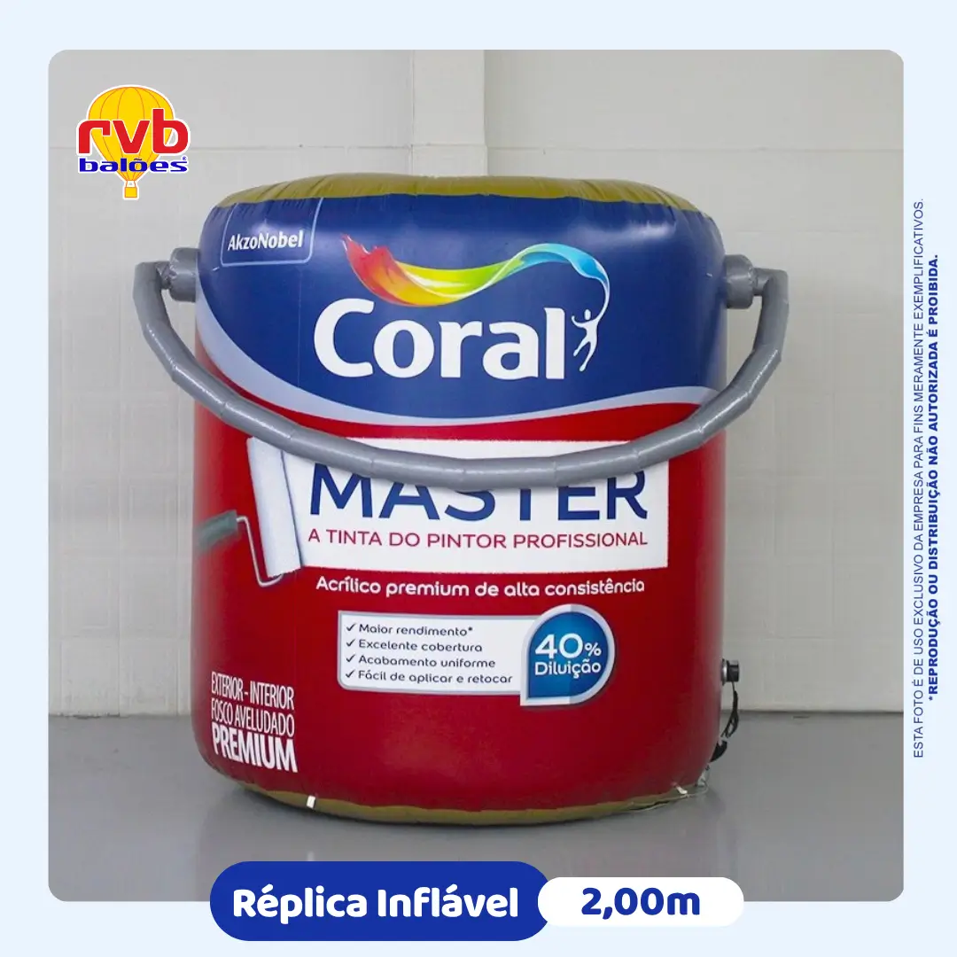 Réplica inflável gigante de lata de tinta Coral Master fabricada pela RVB Balões