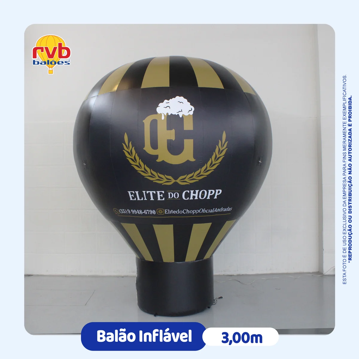 Balão Inflável 3m Elite do Chopp | RVB Balões Balão inflável preto e dourado de 3 metros com logo da Elite do Chopp, exemplo de projeto da RVB Balões